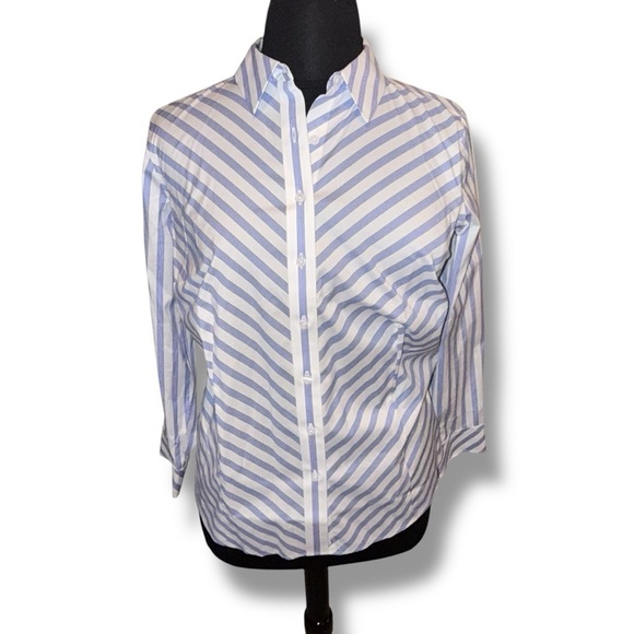 NWT TALBOTS NON-IRON PERFECT SHIRT - GALA STRIPE Plus 14W Blue/White - Picture 3 of 16